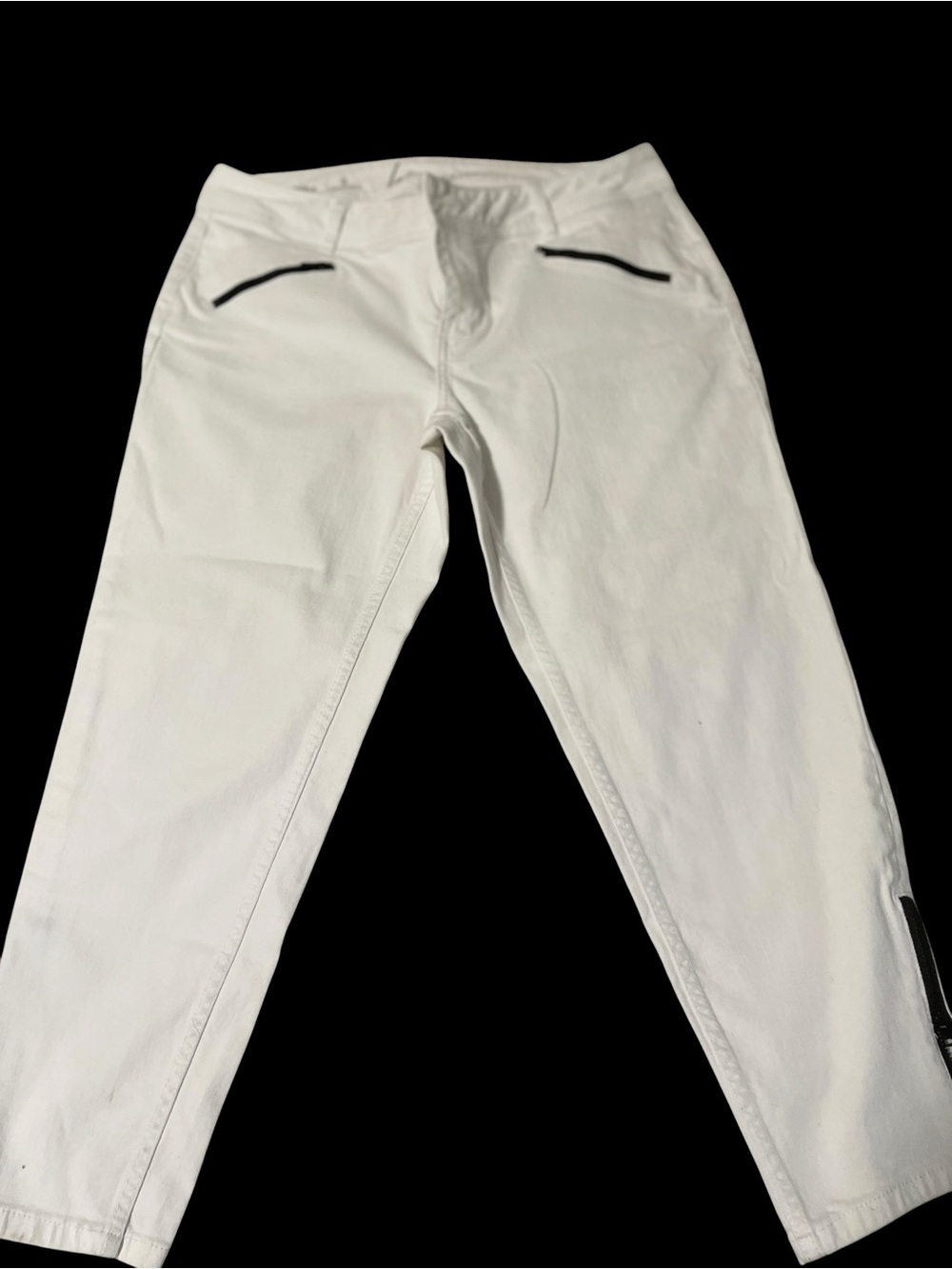 Lane Bryant White Chinos with Black Zip Accents